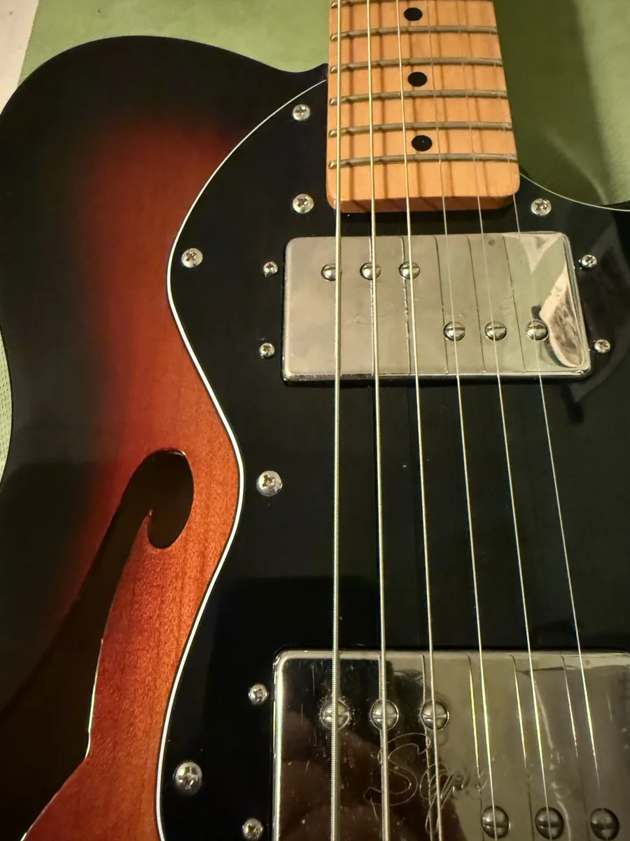 Chrome humbuckers installed in a custom-fitted black pickguard